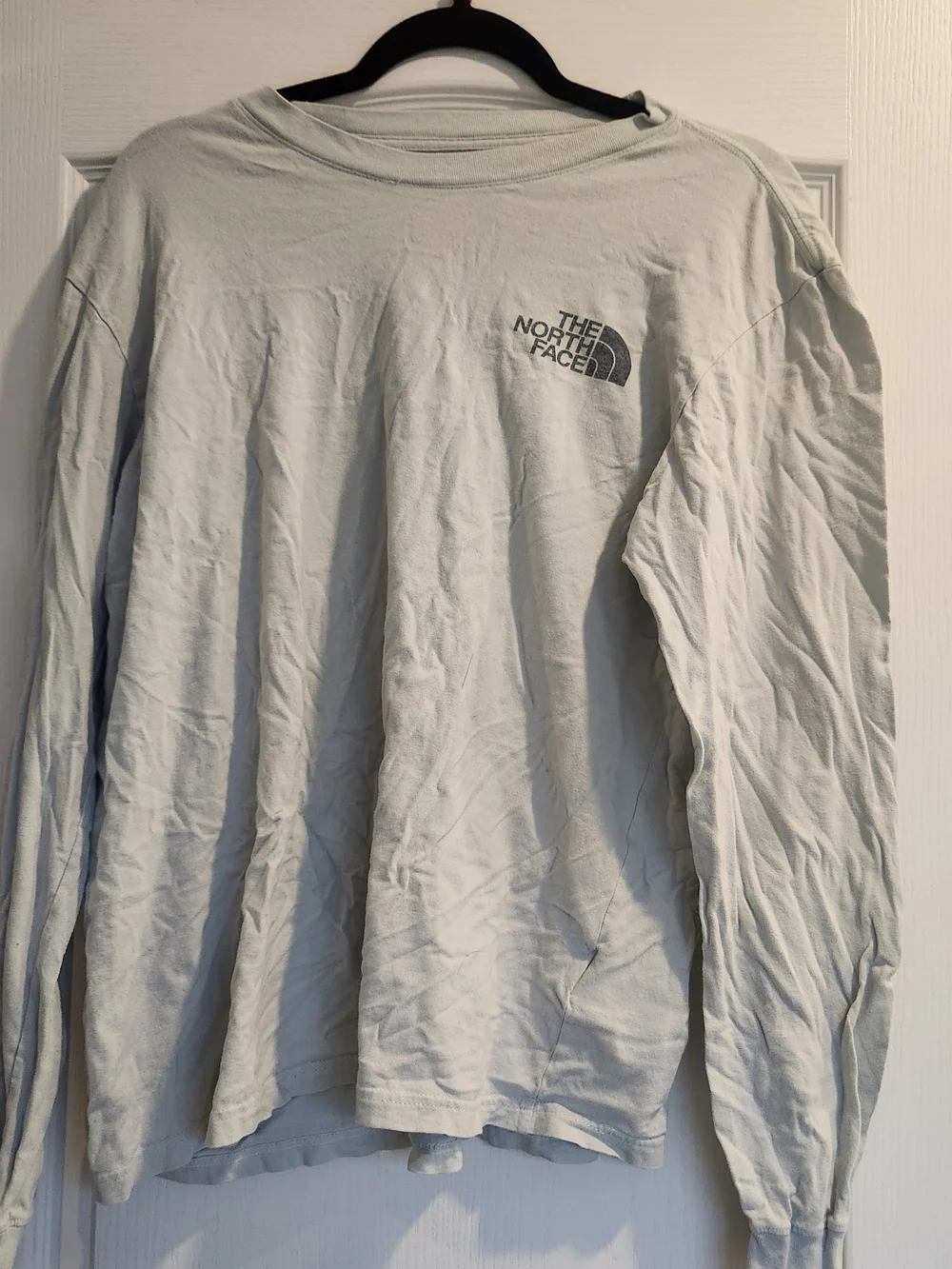 The North Face Pale Gray Long Sleeve Logo Tee L Euc